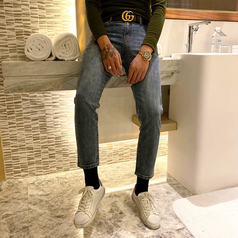 BROTHER autumn and winter European and American minimalist in casual jeans Men's Korean basic paragraph 100 lap denim 90% pants