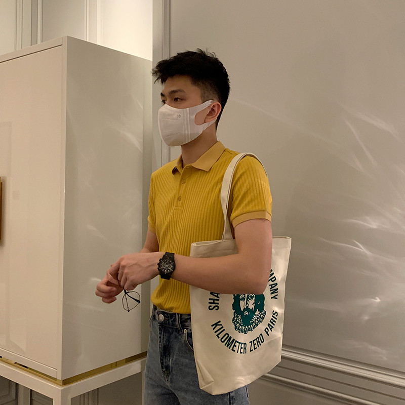 Paul polo shirt men popular vintage stretch half-sleeved top summer clothes light mature wind solid color slim lapels short sleeves men