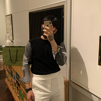 BROTHER autumn mens personality round neck fashion sweater light familiar fake two pieces 2021 thin sweater tide