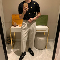 European and American summer short sleeve male bee embroidery clothes temperament half sleeve light wind mens T-shirt knitted man
