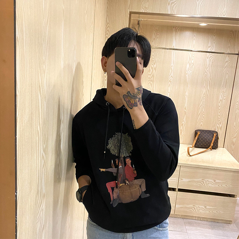 BROTHER autumn homemade men's retro character print hoodie Dongdaemun fashion thick T-shirt men's tide