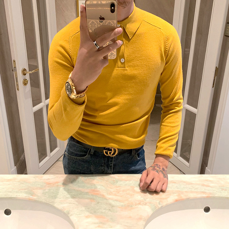 Brother Spring Men's pure color knitting long - sleeve knitting Korean fashion base and sweater tide