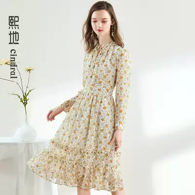 Hee 2021 spring floral very fairy dress women's new waist slim pop skirt long version of Fairy