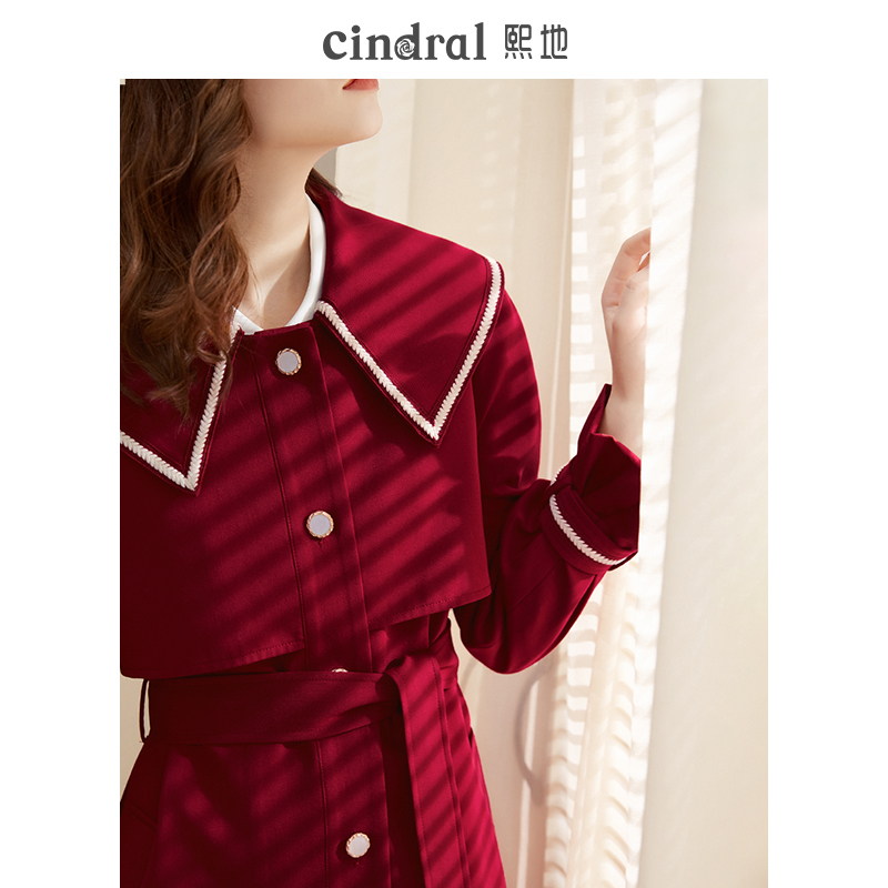 Xi's women's dress 2022 New spring dress Red Wind dress Women's medium long version Pop bursting with small taller coat