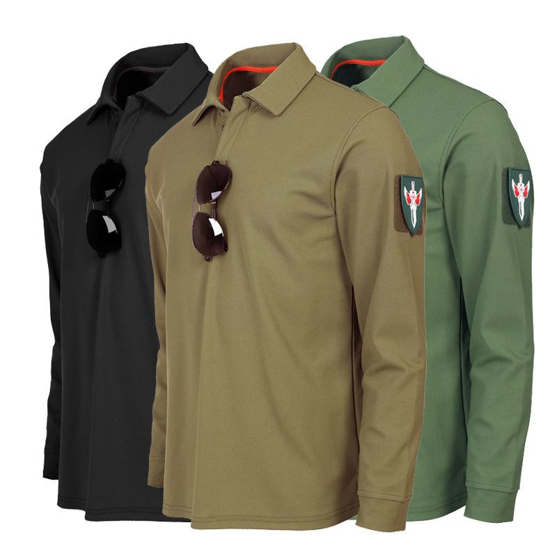 Outdoor T-Shirt Casual T-Shirt Men's Lapel Long-Sleeved Spring and Autumn Top Physical Training Clothing Anti-Wrinkle Long-Sleeved Shirt