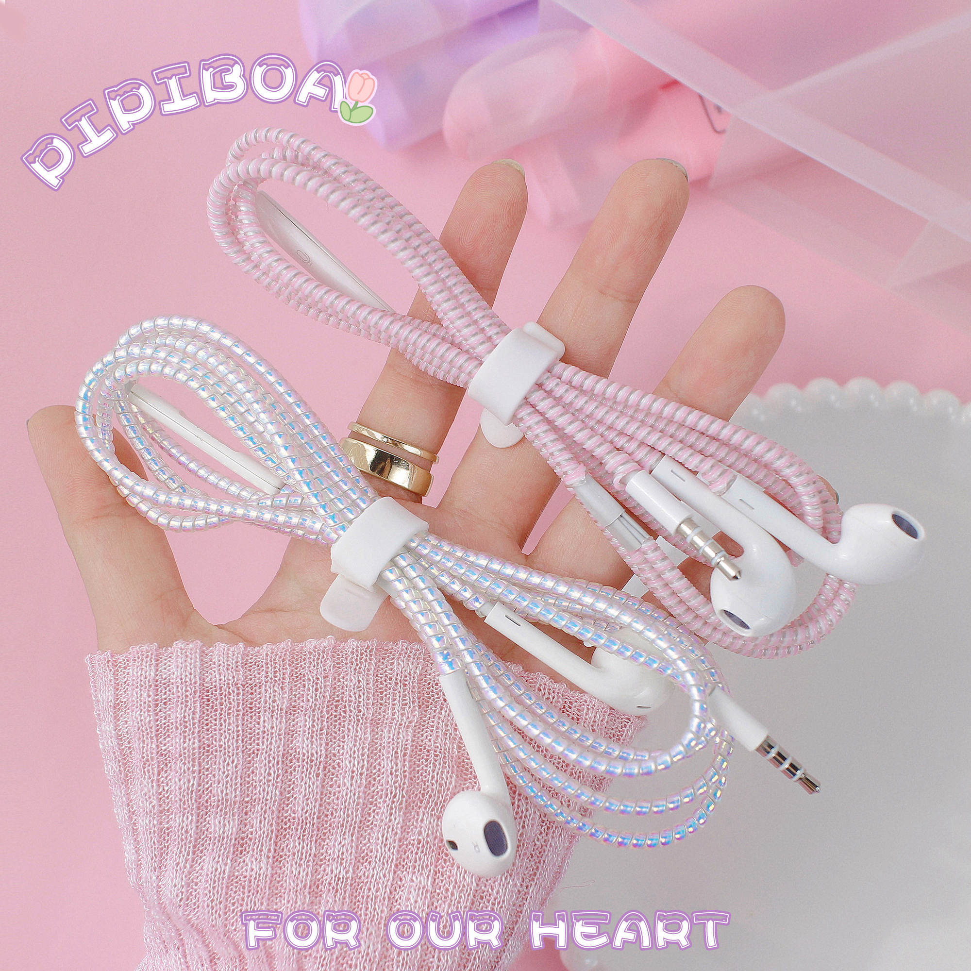 Couple in Windy Winded Headset Wire Protective Cable for Apple 13 Huawei Vivo Xiaomi OPPO General Colorful Headphone Repair Winding Wire Protection Line