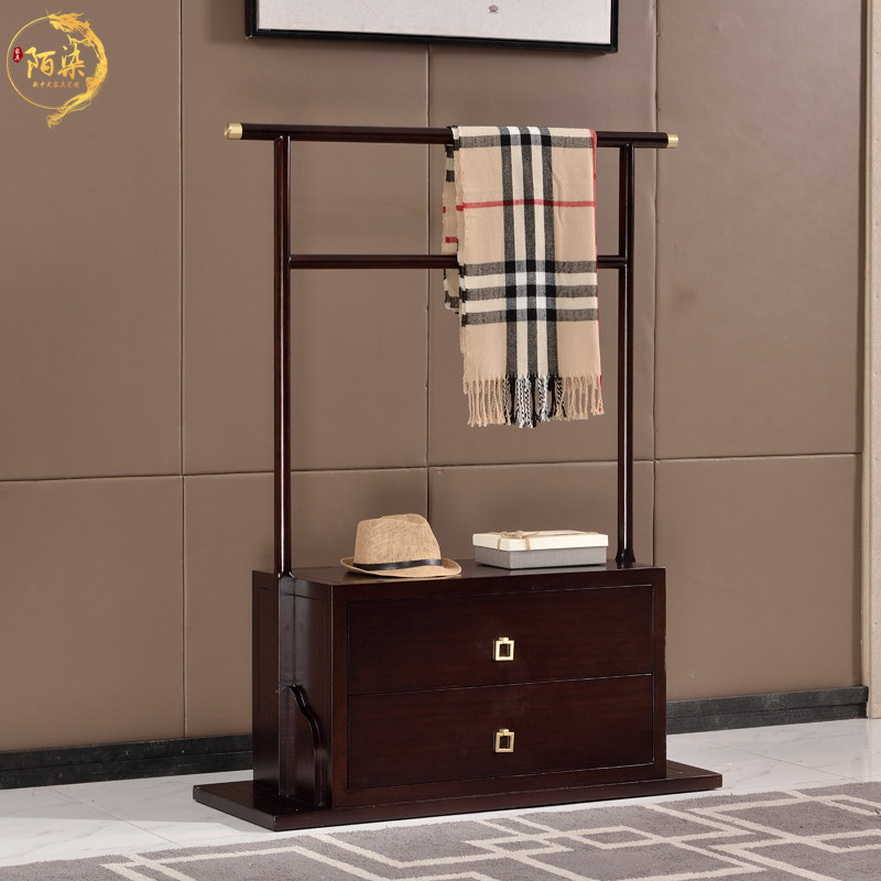 New Chinese style coat rack solid wood floor clothes rack ebony bedroom art wooden craft hanger homestay furniture