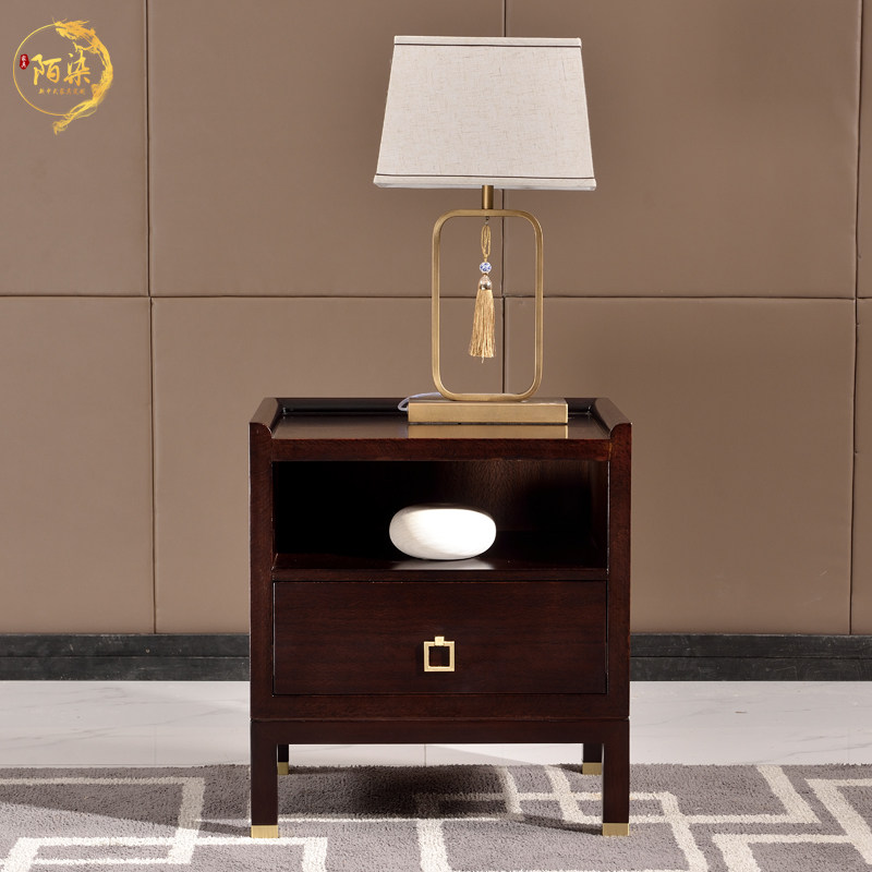 New Chinese bedside table ash wood self-assembled structure solid wood locker bedroom bedside storage cabinet metal single drawer
