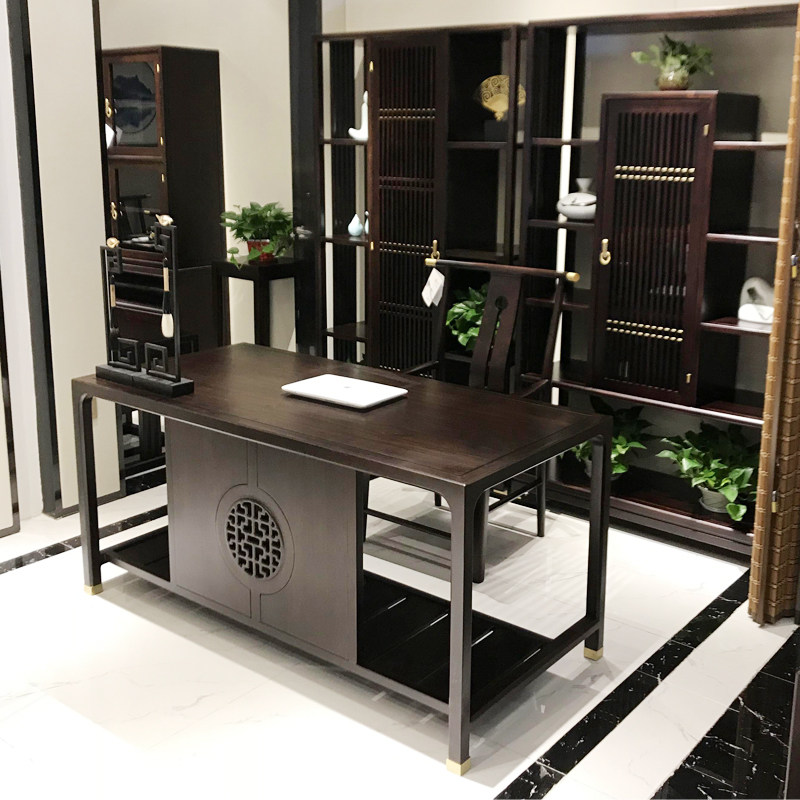 New Chinese desk black sandal solid booklet desk Ukinwood bookcase office desk furniture suite