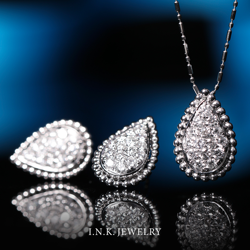 INK jewelry classic reproduction water drop diamond 18K white gold real diamond ear needle pendant female