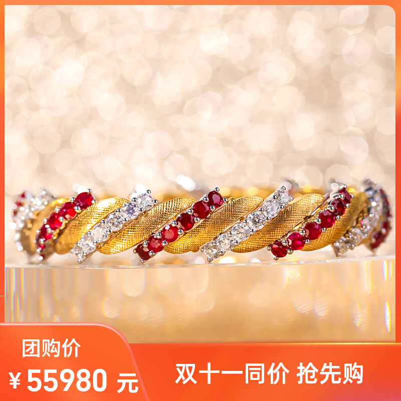Spot INK jewelry custom group purchase antique sense woven gold ball 18K gold heavy industry ruby ​​diamond bracelet female