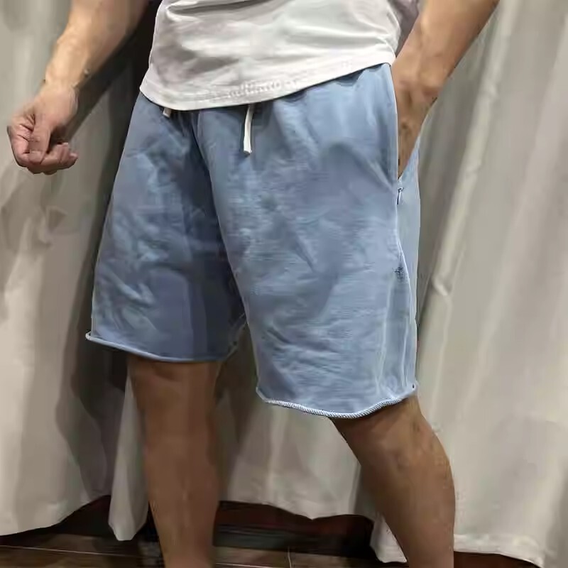 American-Style Heavyweight Pure Cotton Sports Shorts for Men, Trendy Brand, Loose Fit, Casual Running Shorts, Training Fitness Shorts, Five-Point Shorts