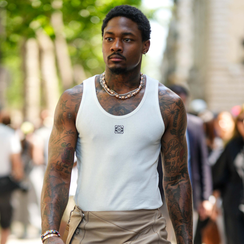 Men's Elastic Ribbed Cotton Tank Top 25 Summer Embroidered Pattern Ribbed Fabric Classic Muscle Men's Top