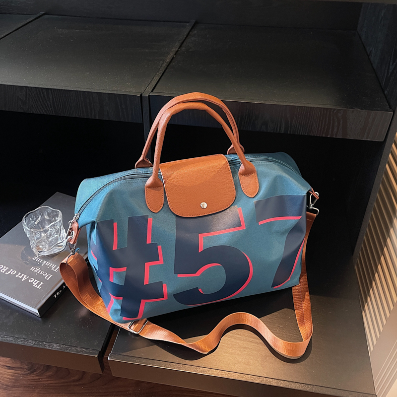Large-Capacity Nylon Tote Bag for Women, French-Style Simple Dumpling Bag, Wear-Resistant Letter Pattern, Commuter Short-Distance Travel Handbag, Trendy