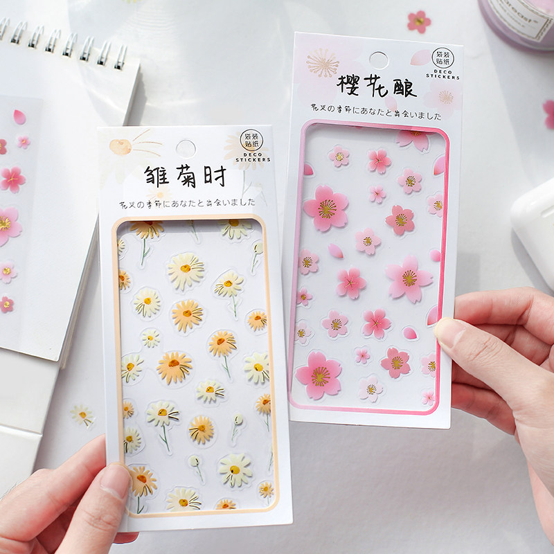 Net Red Little Daisy Mug Card Stickler Hand Ledger mobile phone protective shell Decorative Sticker small Fresh Strawberry Cherry Blossom Waterproof Sticker