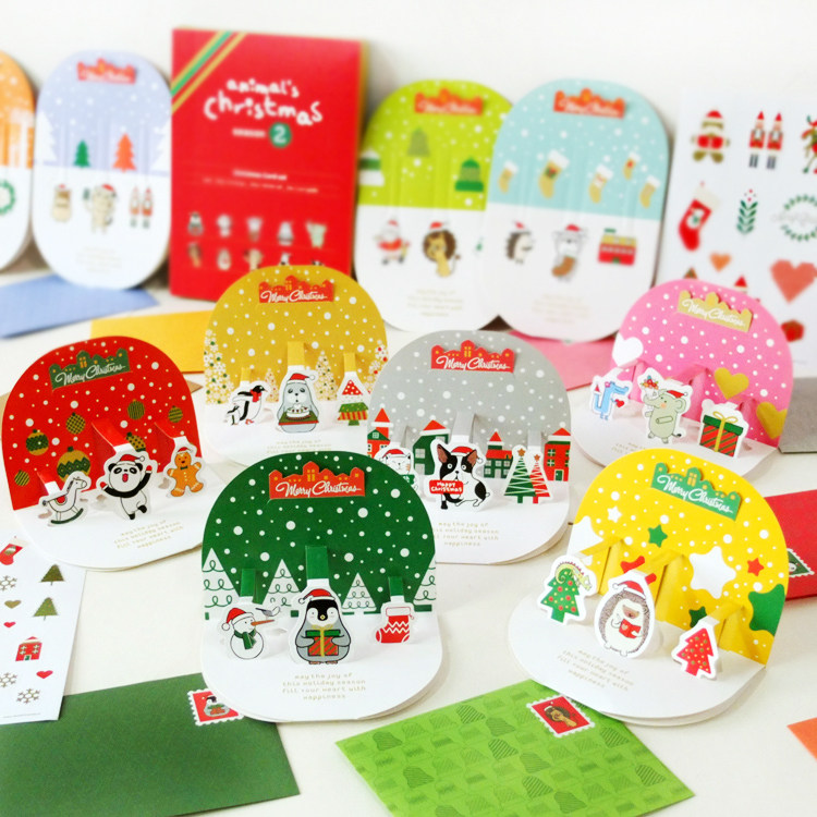 Christmas Day greeting card boxed creative handmade solid blessings greeting cards 10 cards 10 sheets of 39 stickers