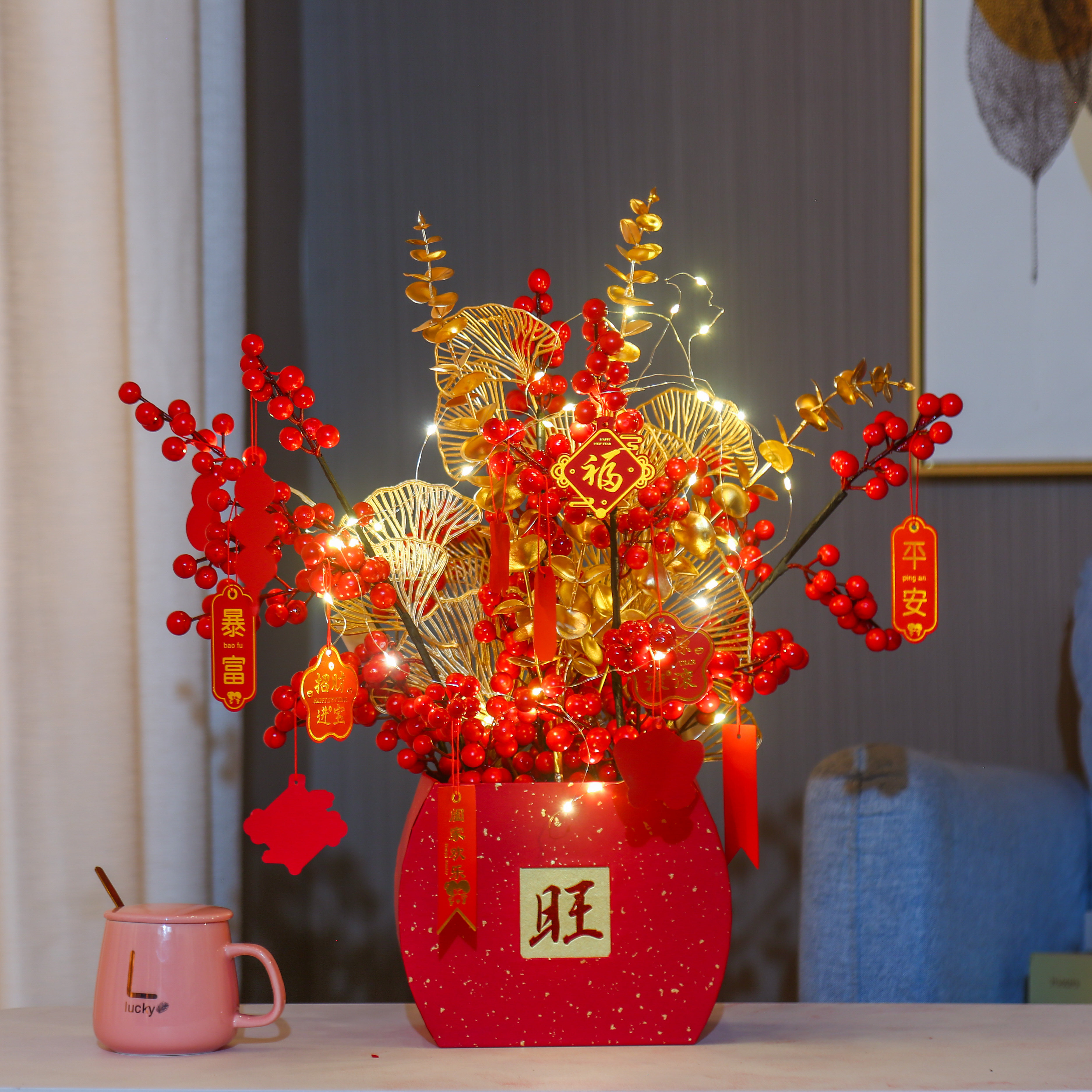Fukubucket Pendulum pieces New Year's New Year's New Year's shopping mall Shop Decorations Hug Buckets Home Jo Relocation New House Gift Living Room Genguan