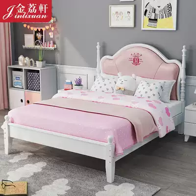 Solid wood princess bed Pink girl high box storage with drawer drag bed soft bag teen single 1 2M1 35 meters