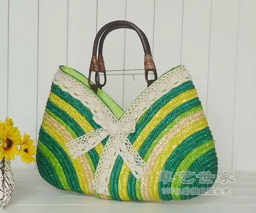 2024 Новый стиль Свежая пастырская полосатая женская соломенная соломенная сумка Кружечка