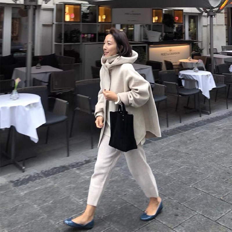 2021 autumn winter new even cap bifacial cashmere big coat woman short and small subdark and loose cloak fur coat