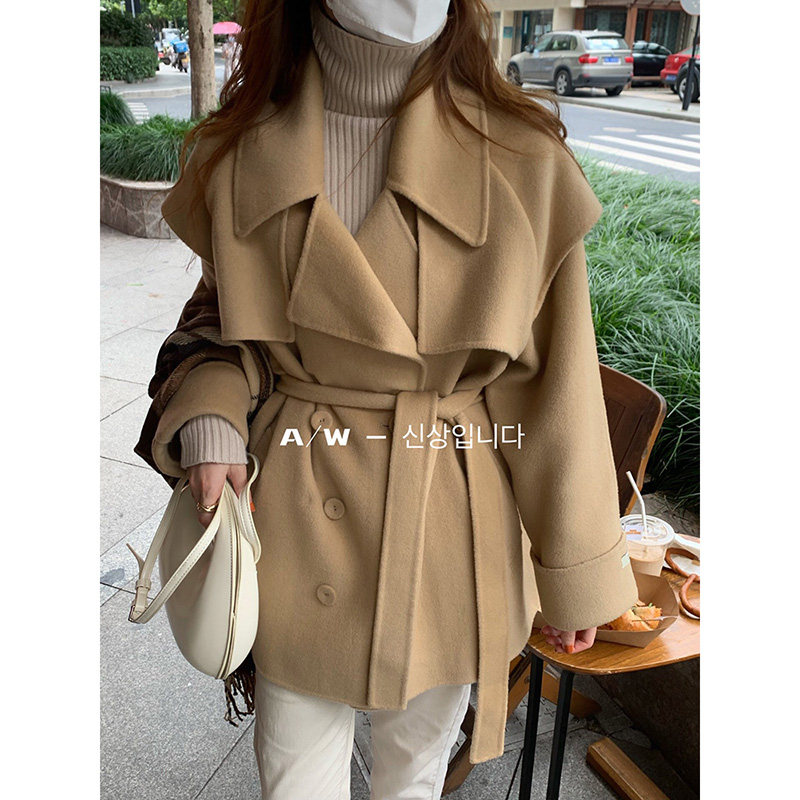HTBT custom Hepburn double-sided cashmere coat women's short small windbreaker style 22 new woolen coat
