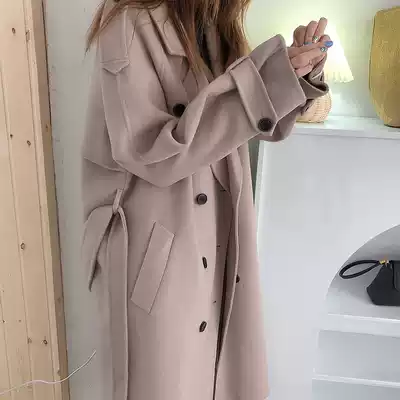 2021 heavy industry clothes clothes hand-stitched double-sided cashmere coat women Korea East Gate new lace-up woolen coat