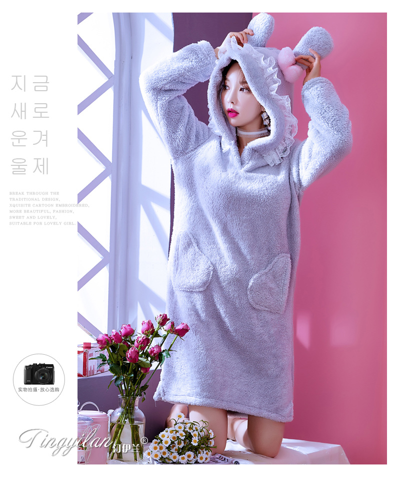 Váy ngủ ren mùa thu và mùa đông đồ ngủ dài tay nữ dễ thương công chúa sinh viên ngọt ngào dày flannel san hô lông cừu váy nữ đẹp
