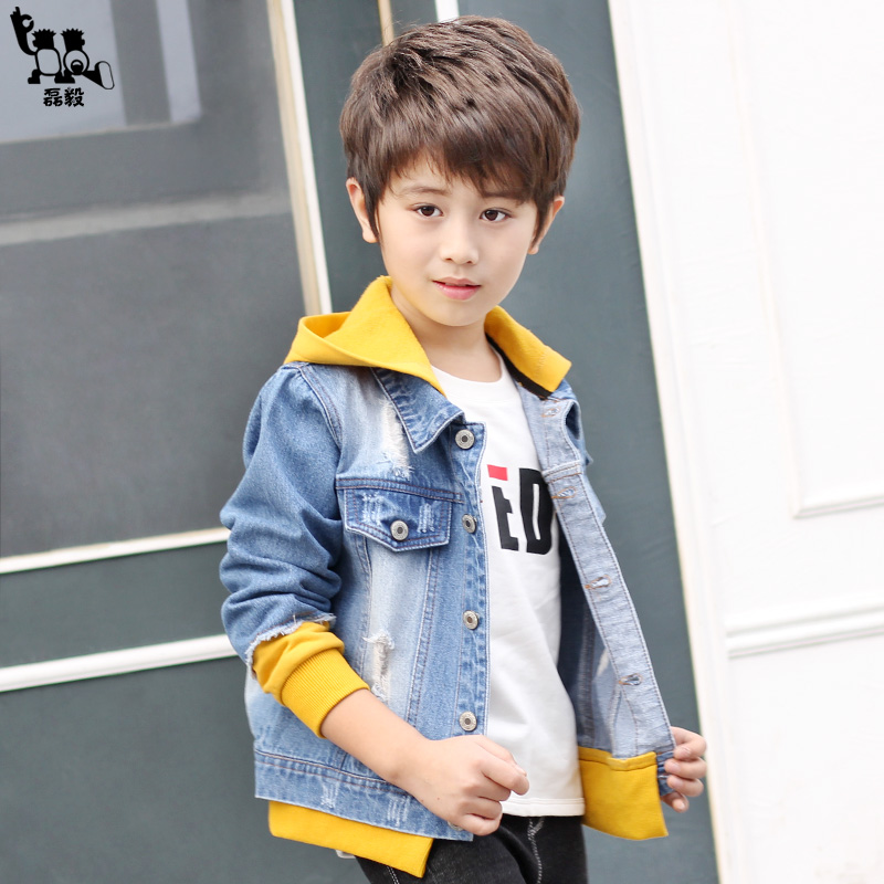 Boy's denim jacket Spring and autumn Children's Lianhood Korean version Trend Ocean Gas 2023 New autumn clothes CUHK Boy Jacket Man 