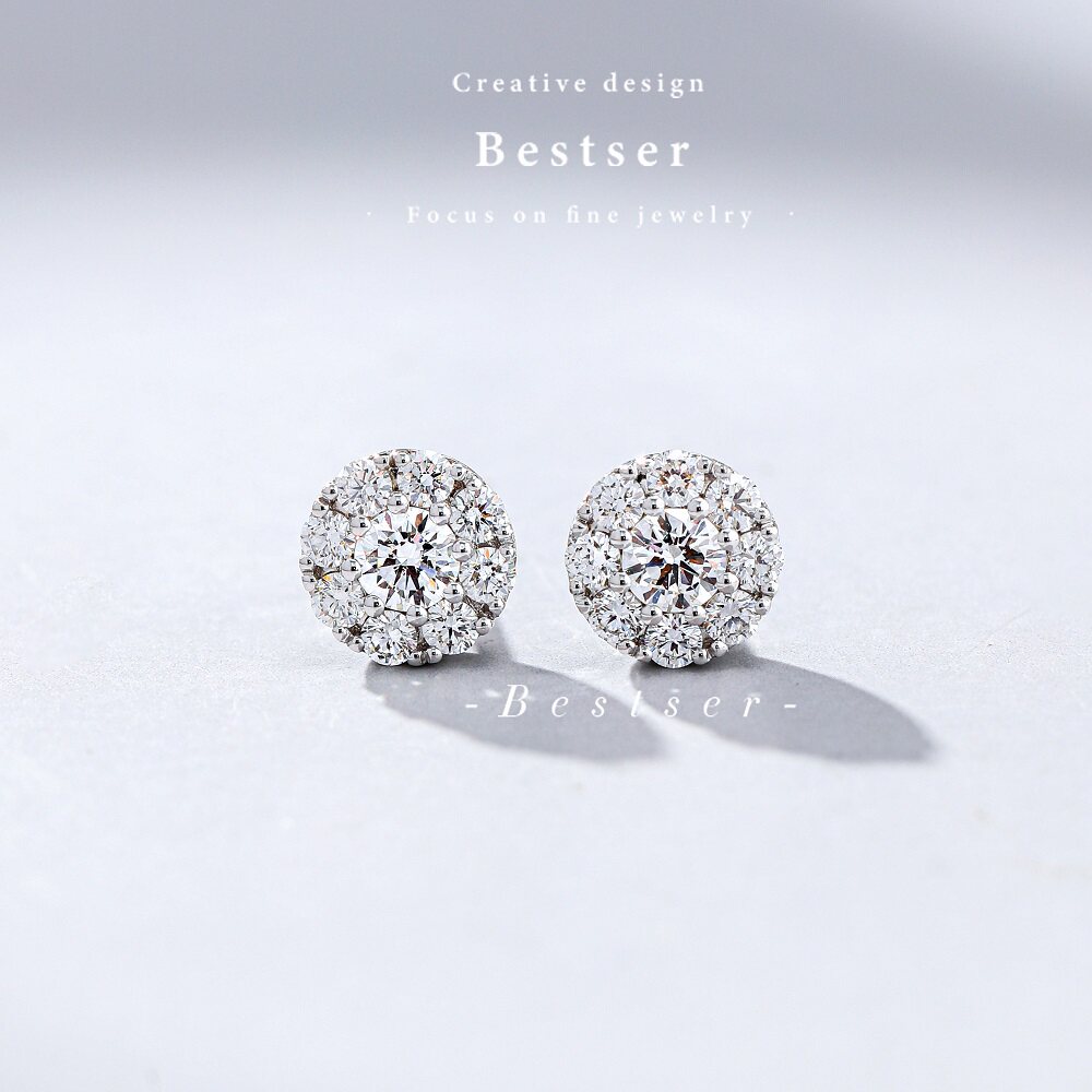 Becolor Bestser (arctic star) 18K gold group inlaid diamond earrings earrings female temperament to show girlfriend