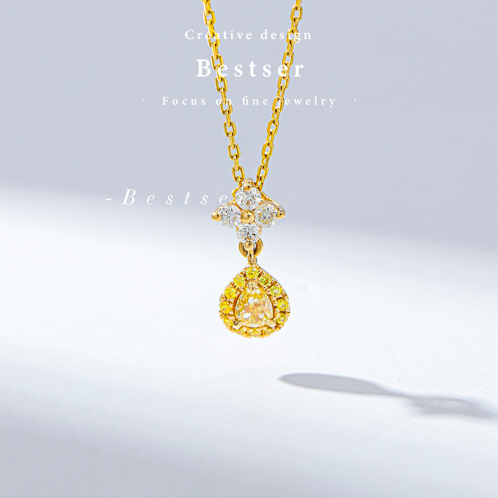 Bise Bestser (Autumn Firefly) 18K Gold Color Gemstone Yellow Diamond Pendant Clavicle Necklace Girlfriend Gift