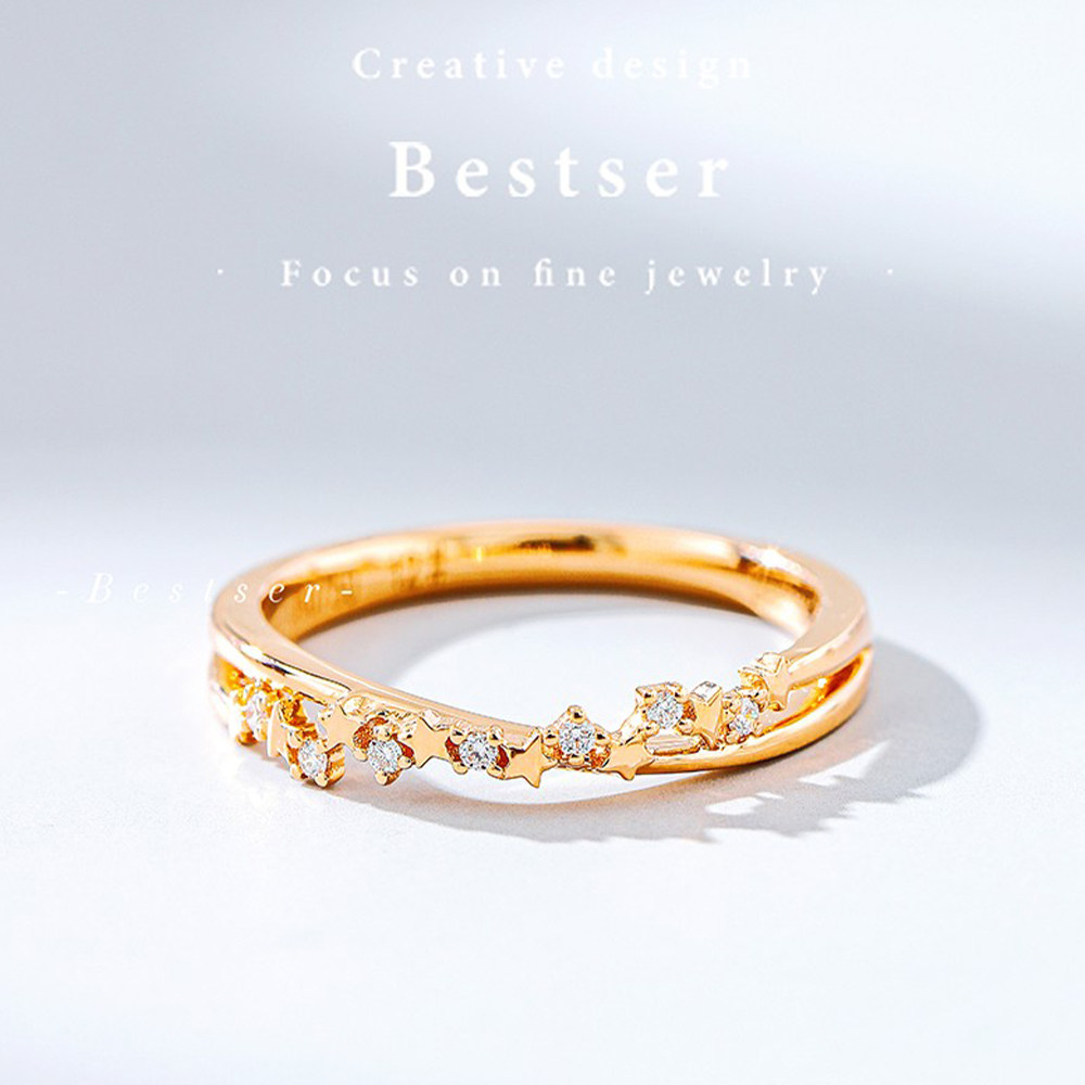 Bi-color Bestser (Xiao Xinghe) 18K Gold Group Inlaid Fashion Row Ring Gold Platinum Diamond Ring Gift Ring Female