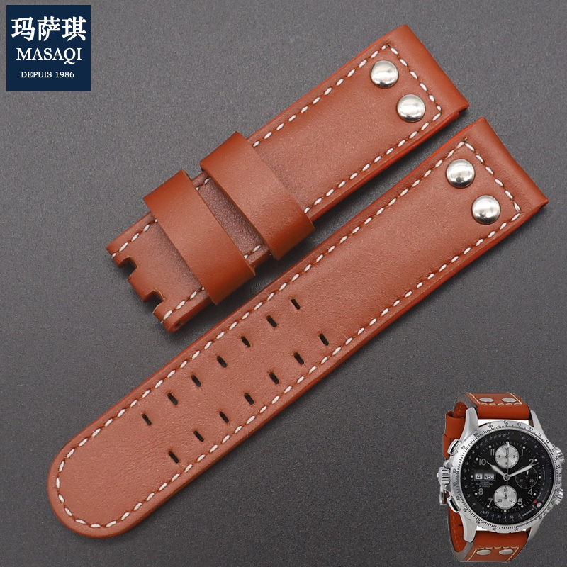 Suitable for Hamilton Khaki Aviation H77755533 Watch Strap, Large Orange-Red Handmade Watch Strap and Bracelet
