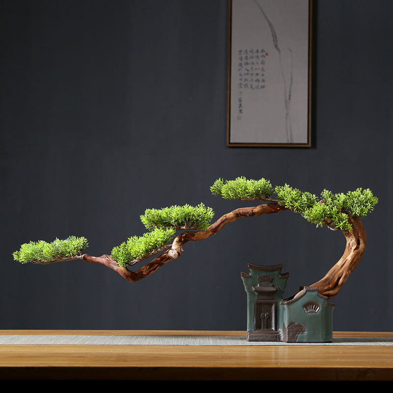 New Chinese-Style Entrance Decoration, Natural Wood Root Living Room Artificial Welcoming Pine Bonsai, Fake Art for Mall and Hotel Decoration and Landscaping New Chinese-Style Entrance Decoration, Natural Wood Root Living Room Artificial Welcoming Pine Bonsai, Fake Art for Mall and Hotel Decoration and Landscaping