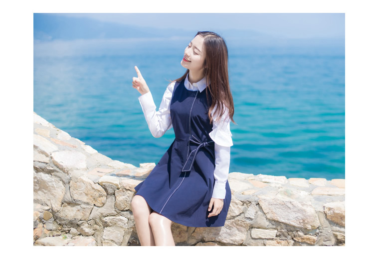 Mùa thu 2018 mới của phụ nữ Thời trang Hàn Quốc Một chiếc váy vest vest dáng suông dáng dài hai mảnh váy xoè ngắn