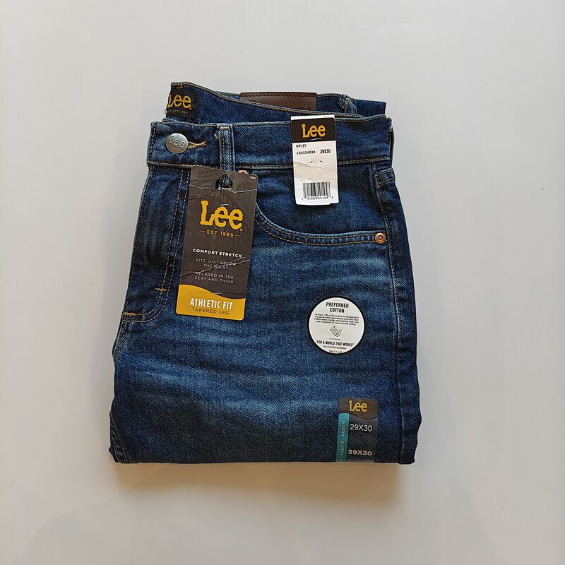 Lee Us Version Men's Loose Straight Mid-Low Waist Jeans Blue Washed Narrow Leg Athleticfit