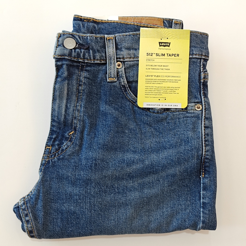 In-Stock Levi's 512 Jeans, Blue Washed, Slim Fit, Narrow Leg, Stretch, Mid-Low Rise, Tapered