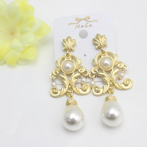 European and American personality baroque retro earrings palace metal wind pearl exaggerated long earrings earrings earrings