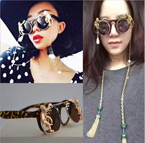 Fashion new Dnqueen monkey pearl chain retro round European and American double-deck sunglasses female