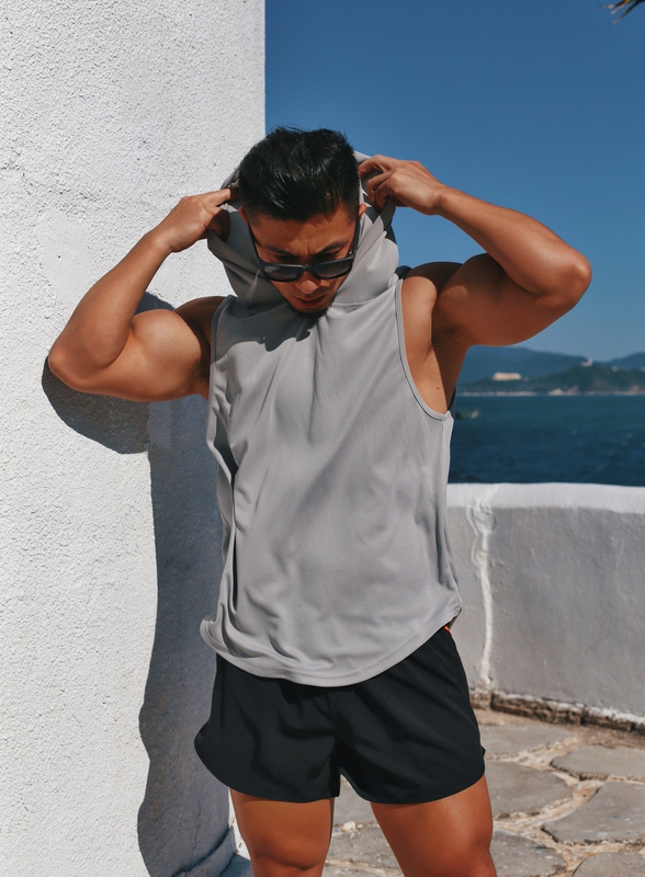 Fitness Quick-Drying Hooded Vest for Men, Loose Sleeveless T-Shirt with Hood, Breathable Ice-Feel Sportswear for Summer