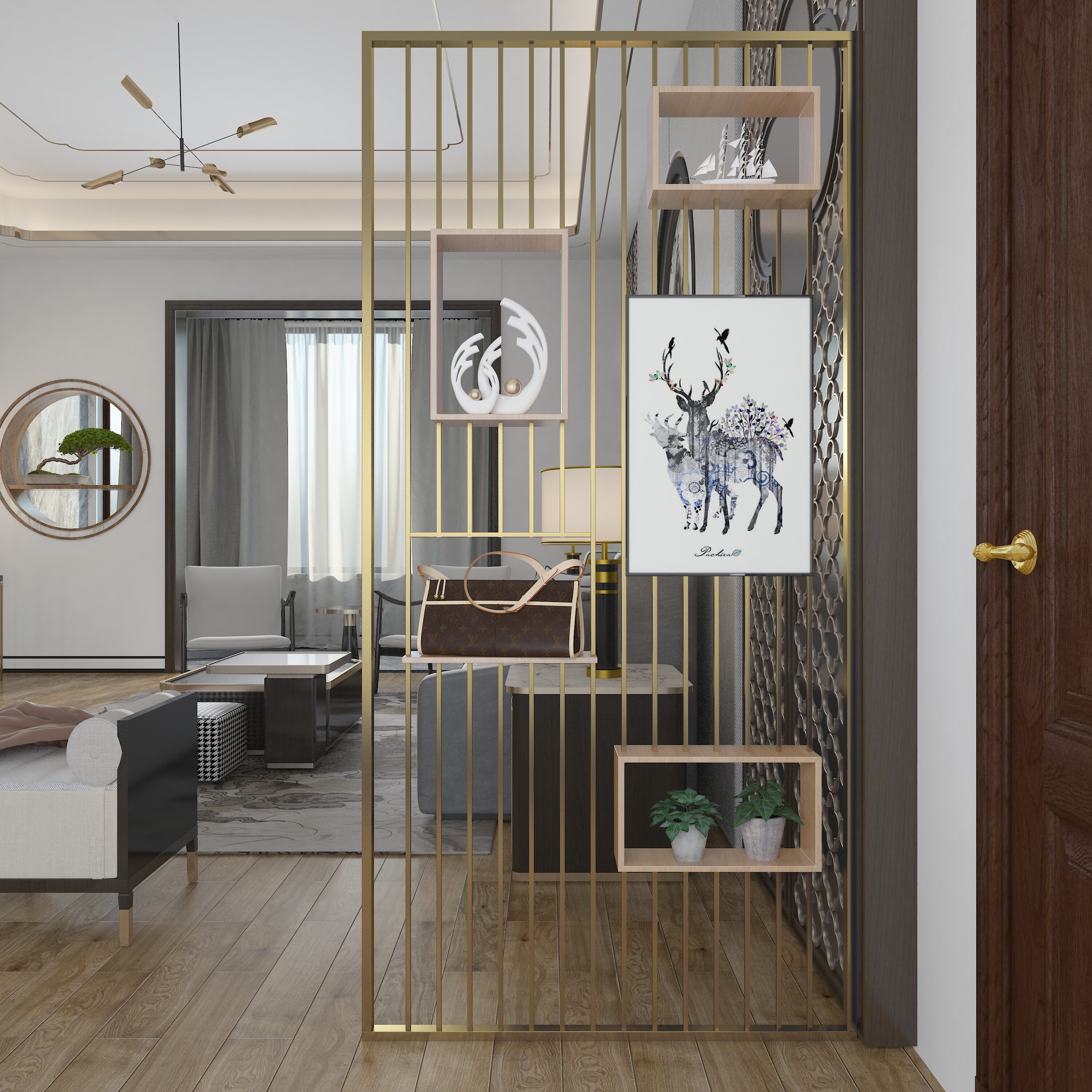 Nordic Living Room Cubicle Shelve Shelve entrance to the family Xuanguan Dining Room Partition Hollowed-out Creative Office Screen Flower Racks Custom