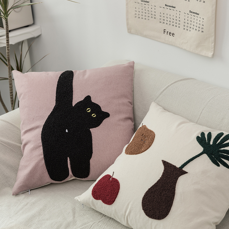 TJJ dễ thương khăn bông thêu gối Hàn Quốc ins gió nhà sofa đệm lưới màu đỏ đầu giường trang trí gối - Trở lại đệm / Bolsters gối sofa đẹp