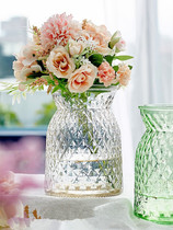 2020 new Nordic style glass vase round belly large diameter relief big belly flower arrangement bottle