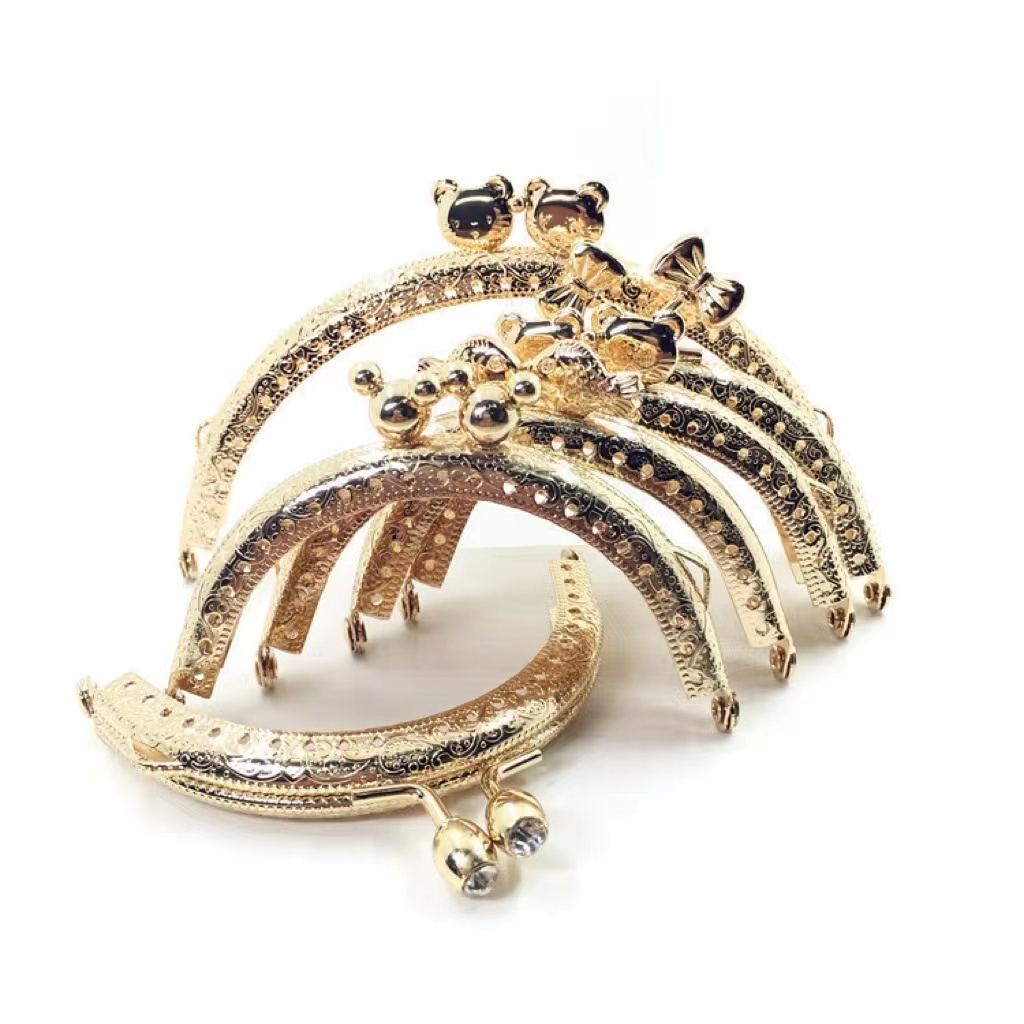 Seven hand-made DIY hand-woven mouth gold bag 8 5CM semicircle embossed light gold series mouth gold accessories