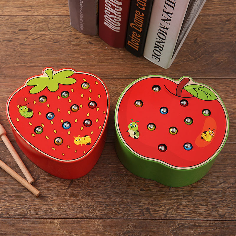 Mont's early teaching fruit catch game baby's intelligent magnetic fun catching worm caterpillar fishing toys