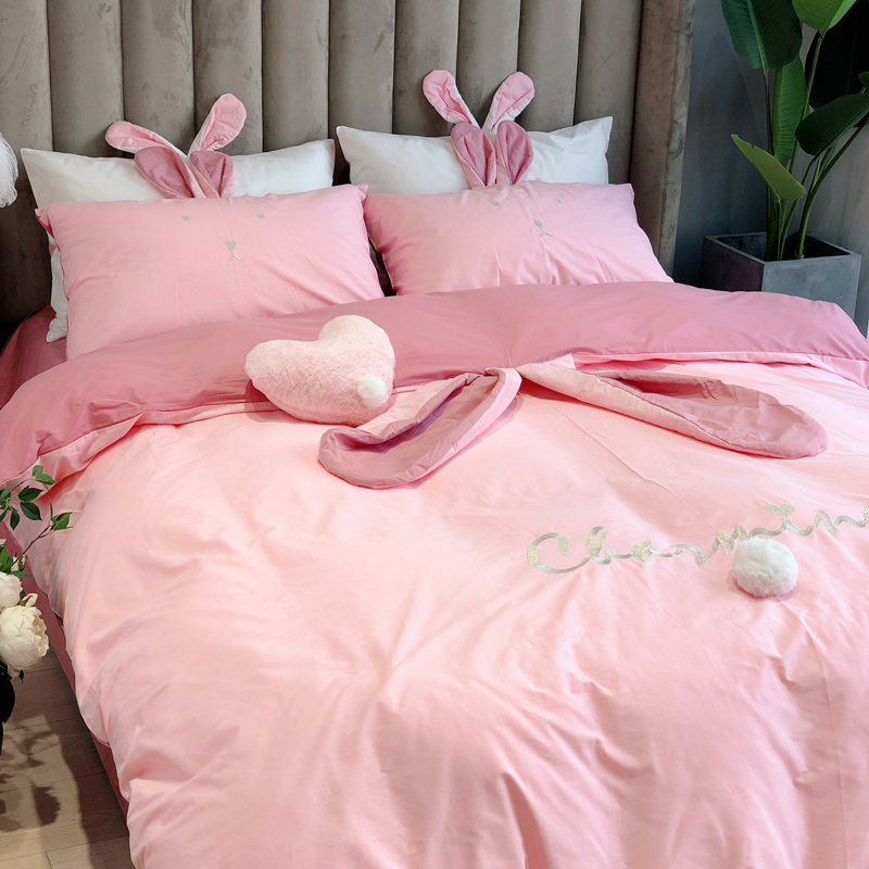 Net red cotton four-piece girl heart ins cartoon pure cotton high-grade Princess wind rabbit quilt cover 1 8 bedding