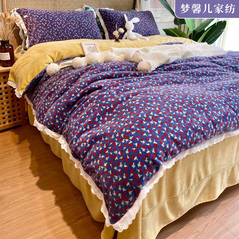Korean milk velvet four-piece set thickened warm coral velvet double-sided velvet Flannel bed single duvet cover bed Li style winter