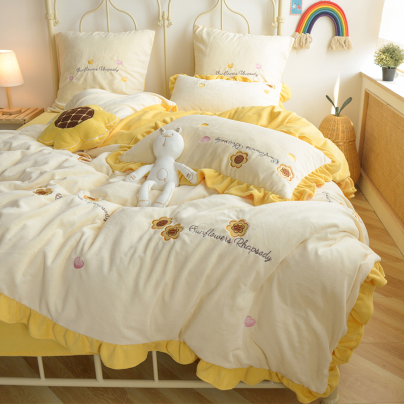 Winter coral velvet four-piece European milk velvet double-sided velvet Flannel plus velvet bed single duvet cover 1 8m bed Li style