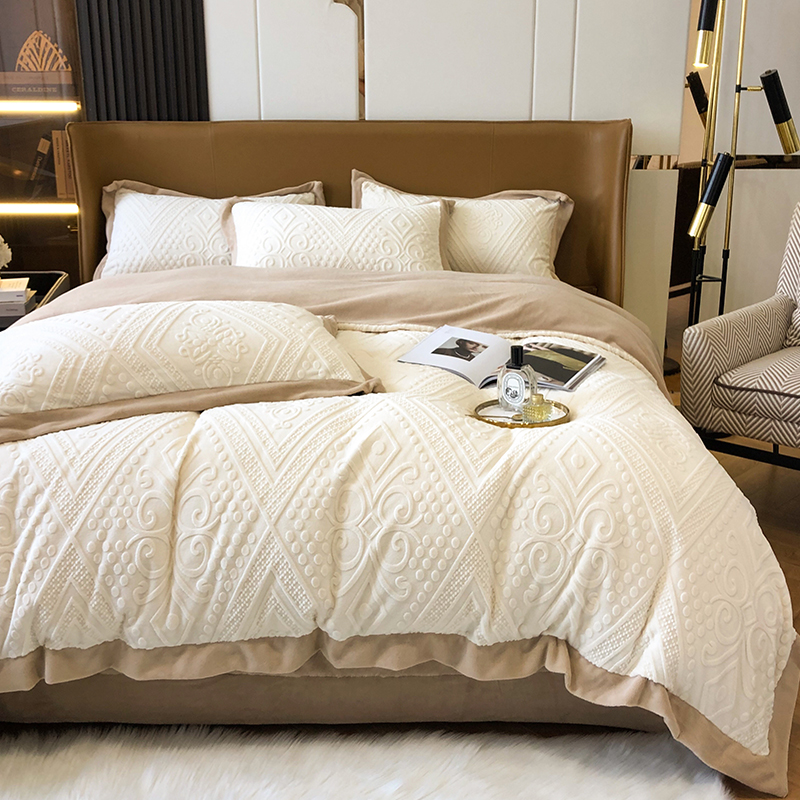 Class A baby velvet four-piece set European milk velvet thick coral velvet quilt cover plus velvet flannel men's winter bedding