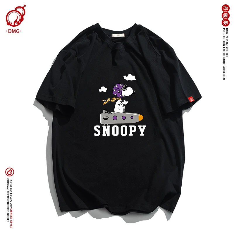 Nuby, Снупи, картина футболка, летняя белая одежда пары, с коротким рукавом, оверсайз