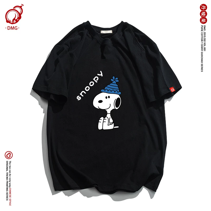 Nuby, Снупи, картина футболка, летняя белая одежда пары, с коротким рукавом, оверсайз